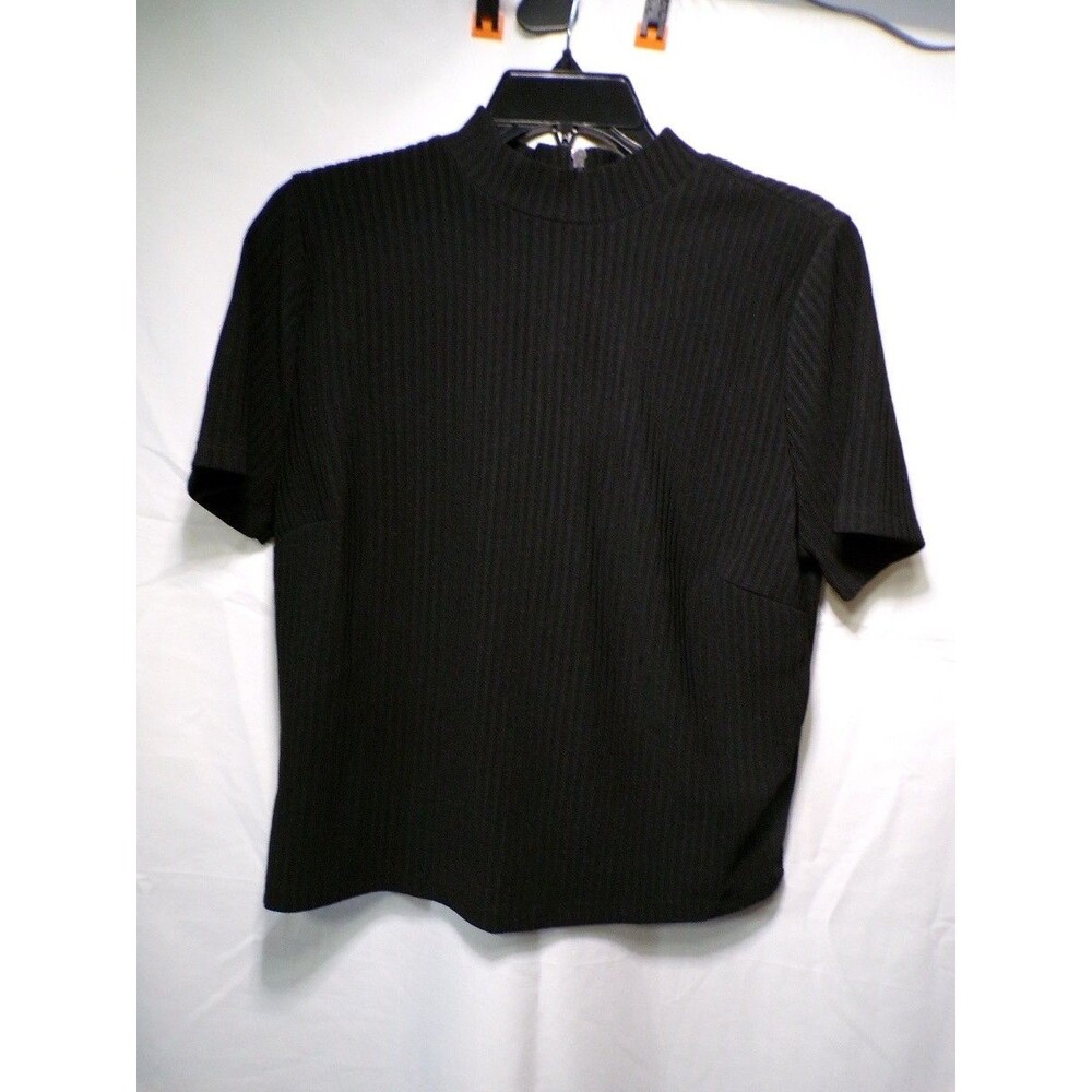 Forever 21 Women's Plus 1X Black Ribbed Mock Neck Short Sleeve Top